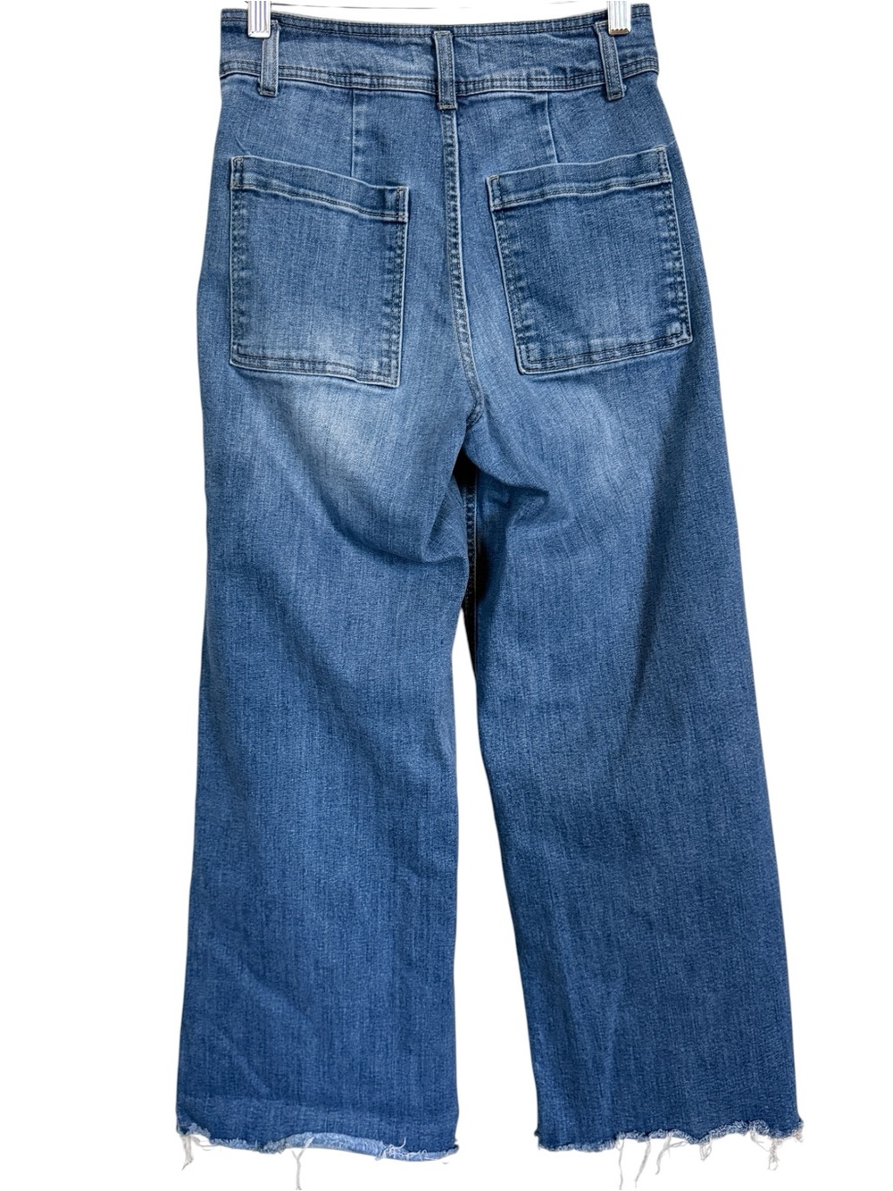 OAT New York Wide Leg Jeans Women’s Size 4/27 Medium Wash Raw Hem Patch Pocket - Picture 4 of 12